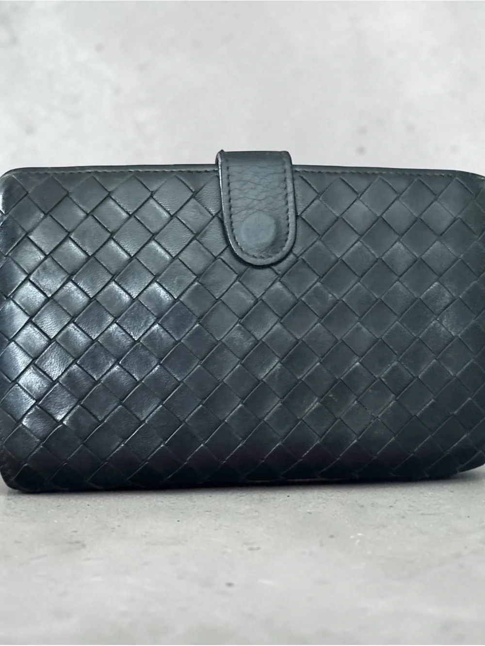 Bottega Veneta Black Embossed Leather wallet with chain